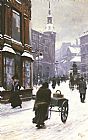 Paul Gustave Fischer Famous Paintings - A Street Scene In Winter, Copenhagen